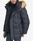 Men's Long Snorkel Down Coat with Faux-Fur Trim