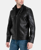 Men's Perforated Faux-Leather Moto Jacket