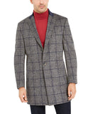 Men's Slim-Fit Gray Windowpane Overcoat