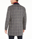 Men's Slim-Fit Gray Windowpane Overcoat