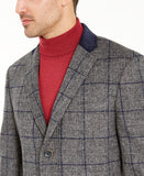 Men's Slim-Fit Gray Windowpane Overcoat
