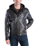 Men's Faux-Leather Hooded Bomber Jacket