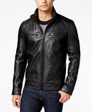 Men's Perforated Faux-Leather Moto Jacket