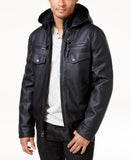 Men's Faux Leather Hooded Bomber Jacket